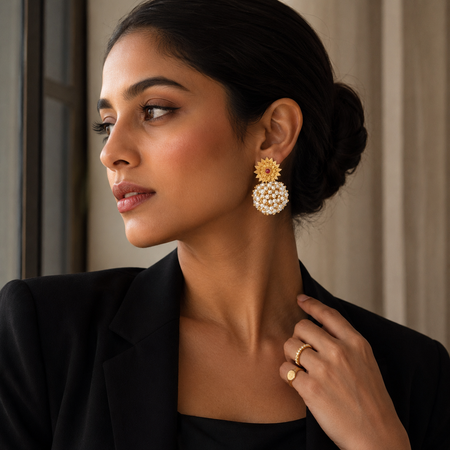 Golden Pearl Bloom Earrings