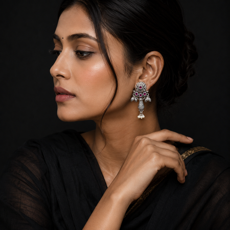 Varnika Ruby Oxidised Danglers