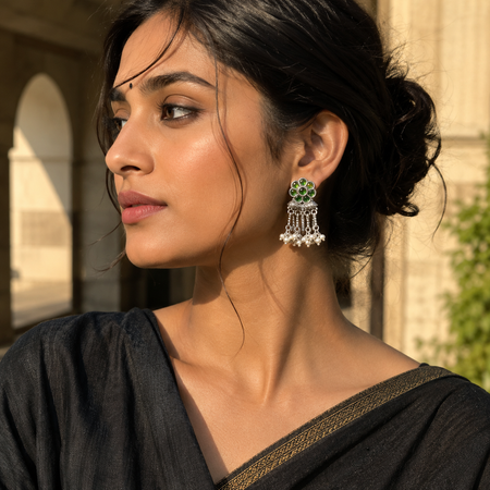 Emera Floral Oxidised Danglers