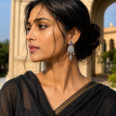 Ruhani Ruby Oxidised Danglers