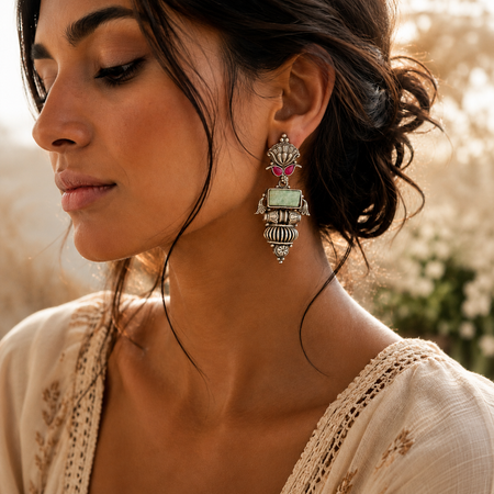 Aarvika Stone Oxidised Statement Earrings