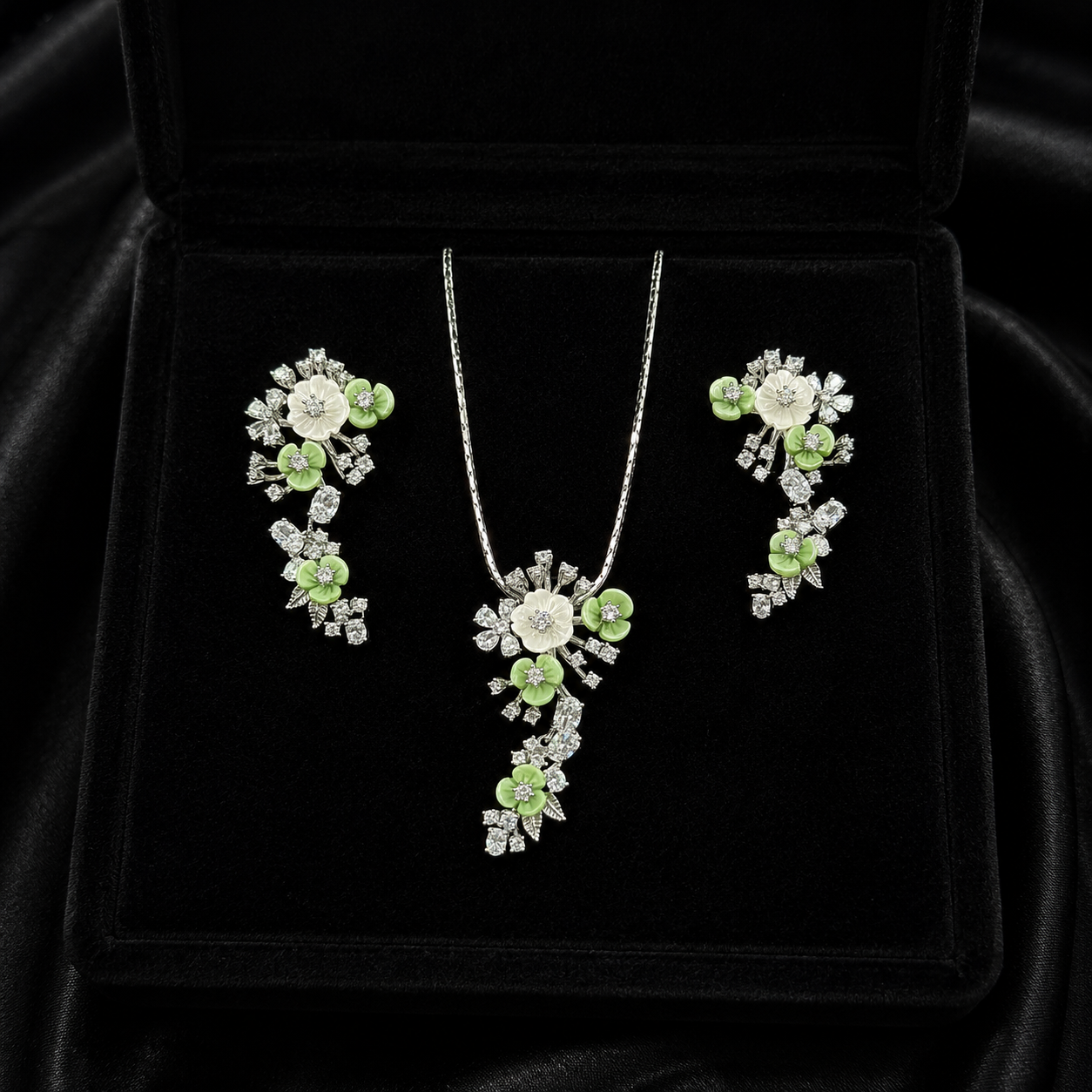 Emerald Blossom Cascade Pendant Set