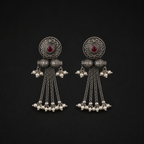Silver Ruby Pearl Tassel Earrings