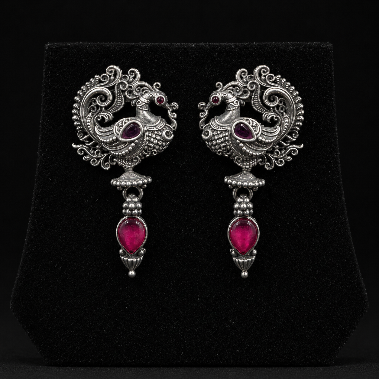 Mayura Ruby Oxidised Danglers