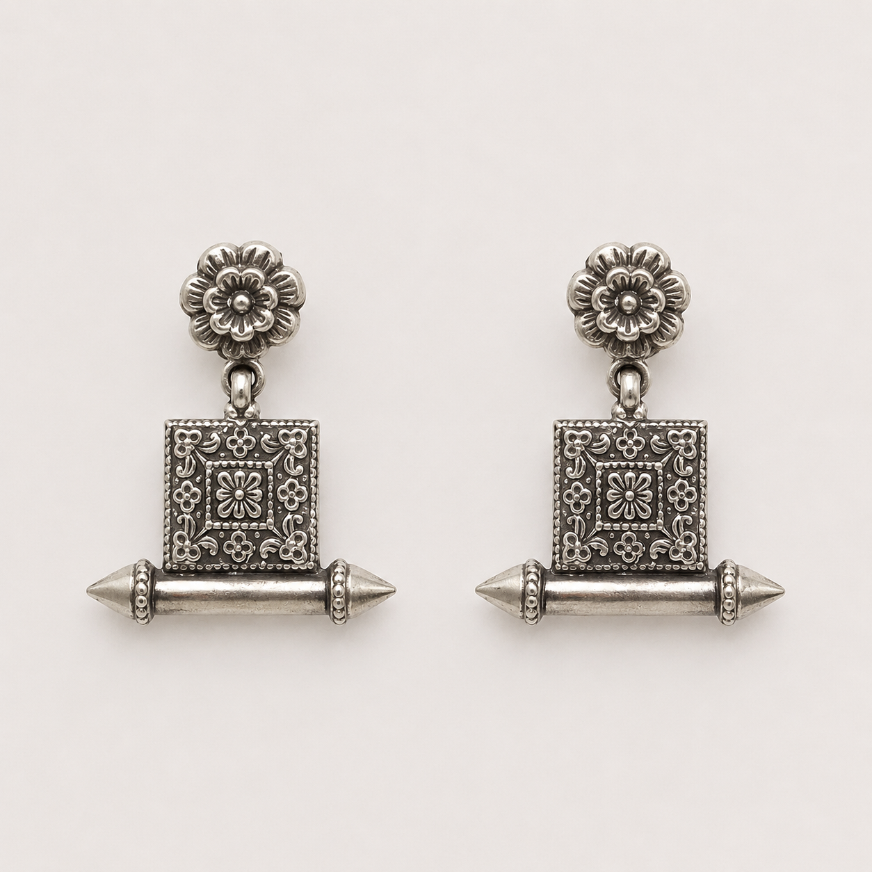 Silver Flora Bar Earrings
