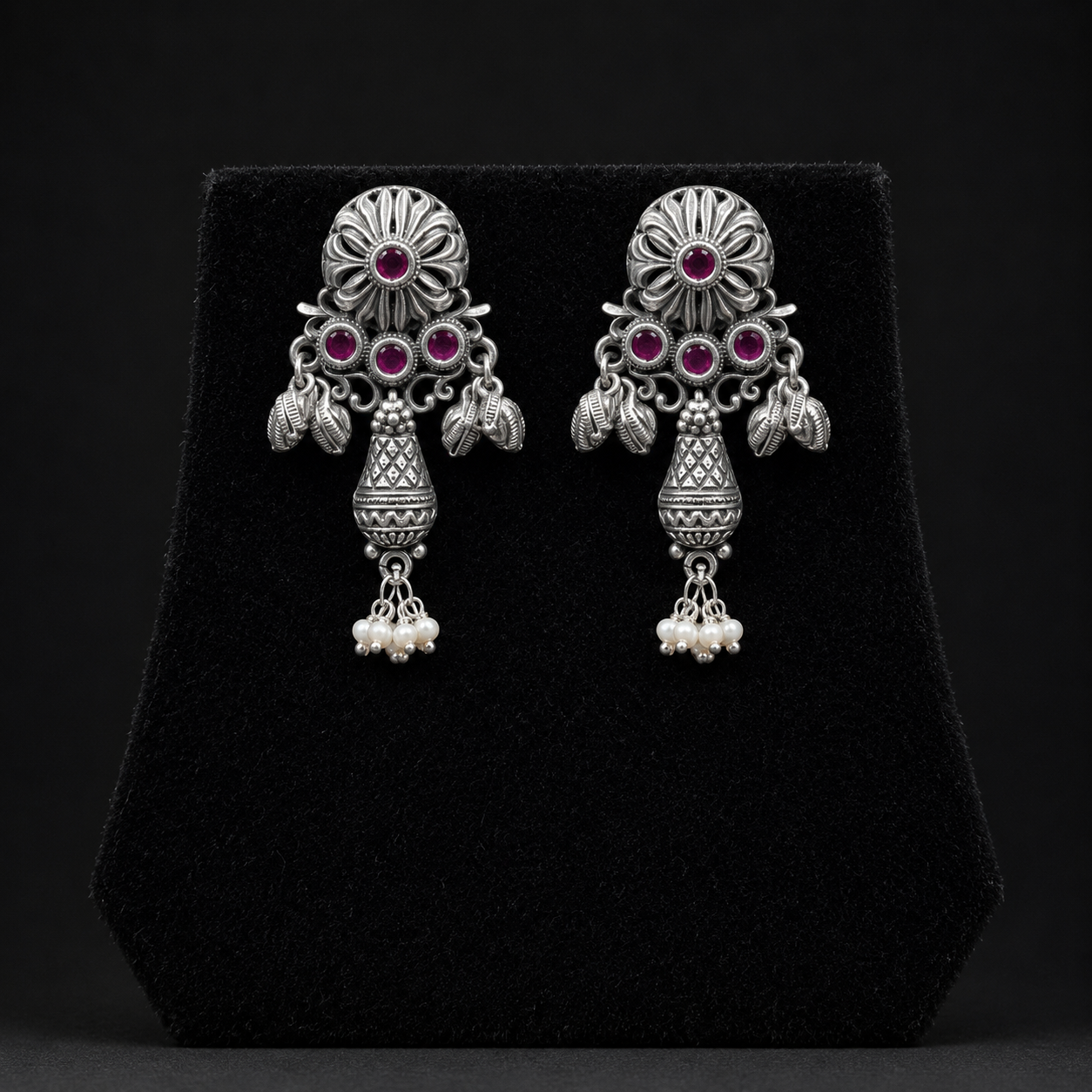 Varnika Ruby Oxidised Danglers