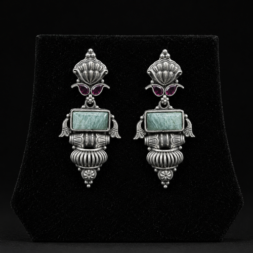 Aarvika Stone Oxidised Statement Earrings