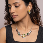 Silver Flower Bloom Necklace & Earring Set