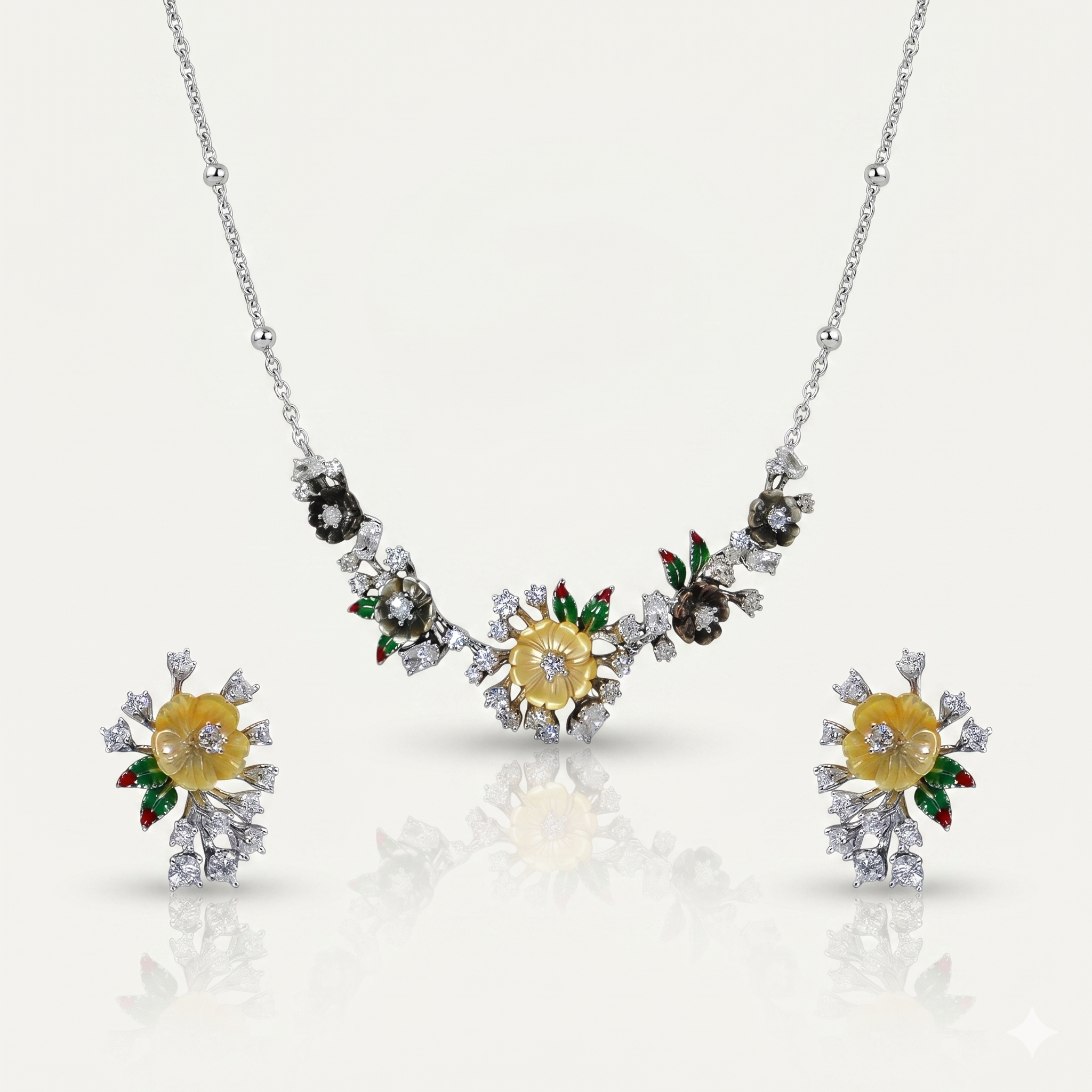 Silver Flower Bloom Necklace & Earring Set