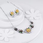 Silver Flower Bloom Necklace & Earring Set