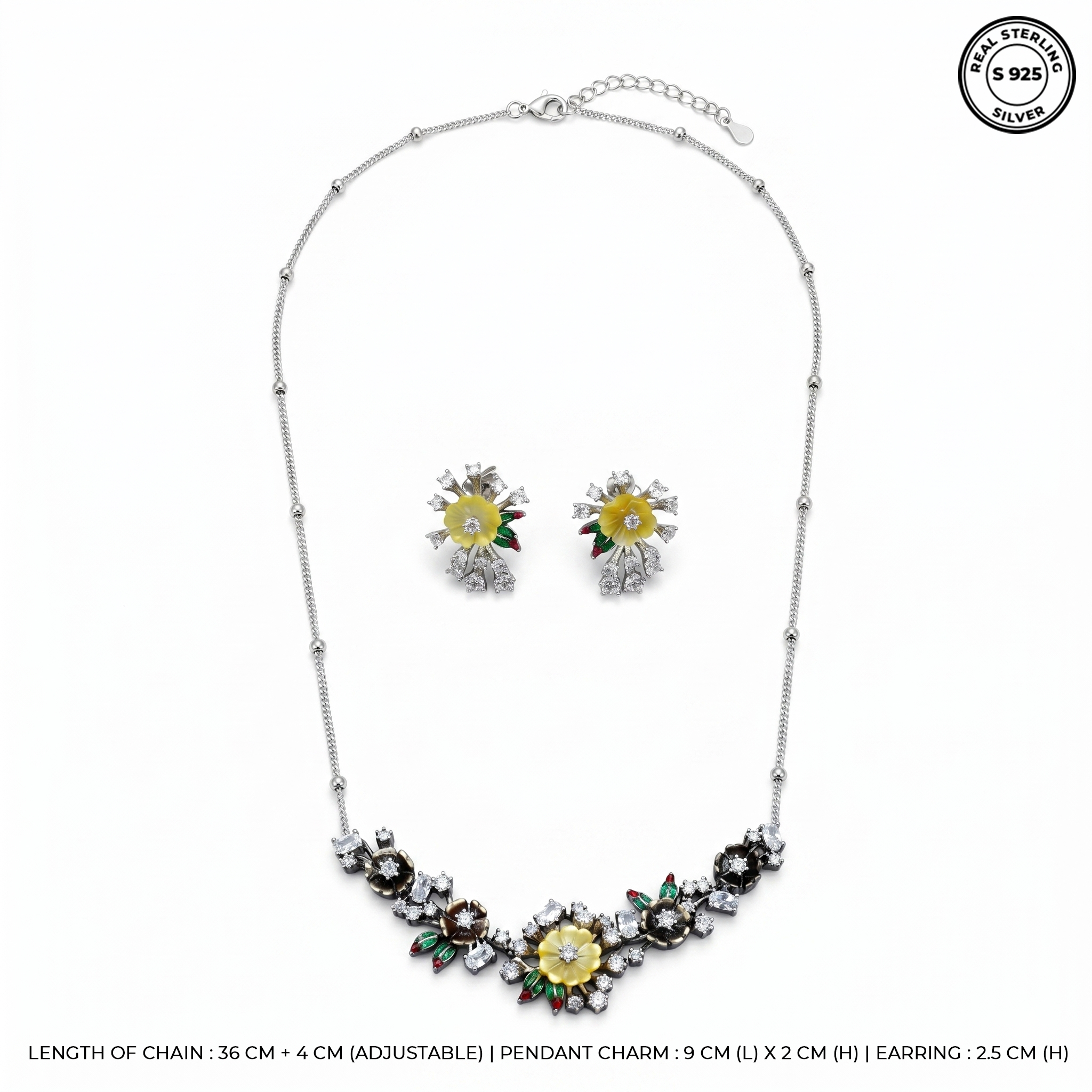 Silver Flower Bloom Necklace & Earring Set