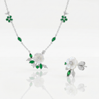 Silver Emerald Spring Necklace, Earring & Ring Set