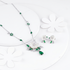 Silver Emerald Spring Necklace, Earring & Ring Set
