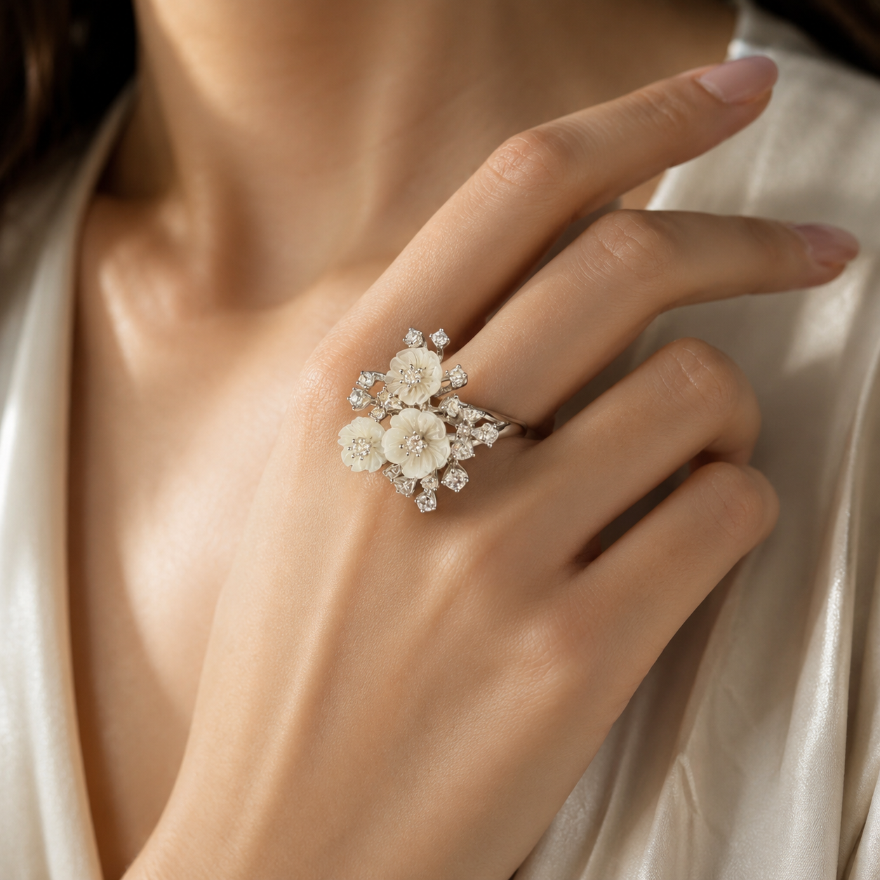 Ivory Bloom Bouquet Ring - Size 8