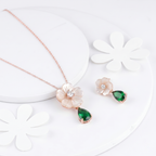 Silver Rose Dewdrop Necklace & Earring Set