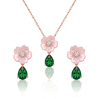 Silver Rose Dewdrop Necklace & Earring Set