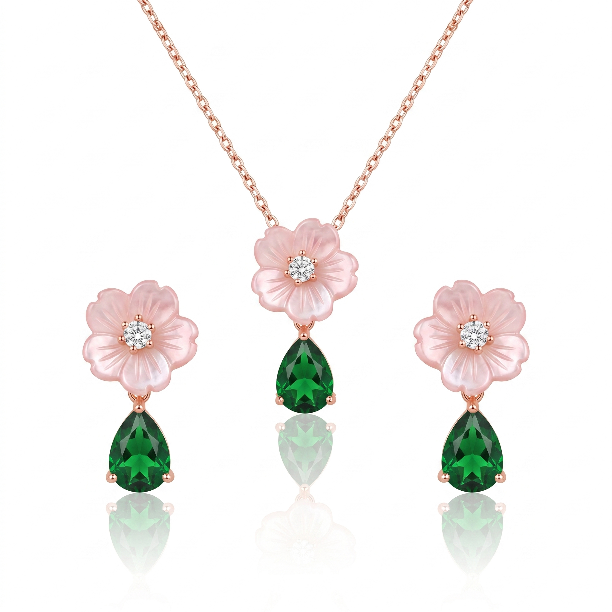 Silver Rose Dewdrop Necklace & Earring Set