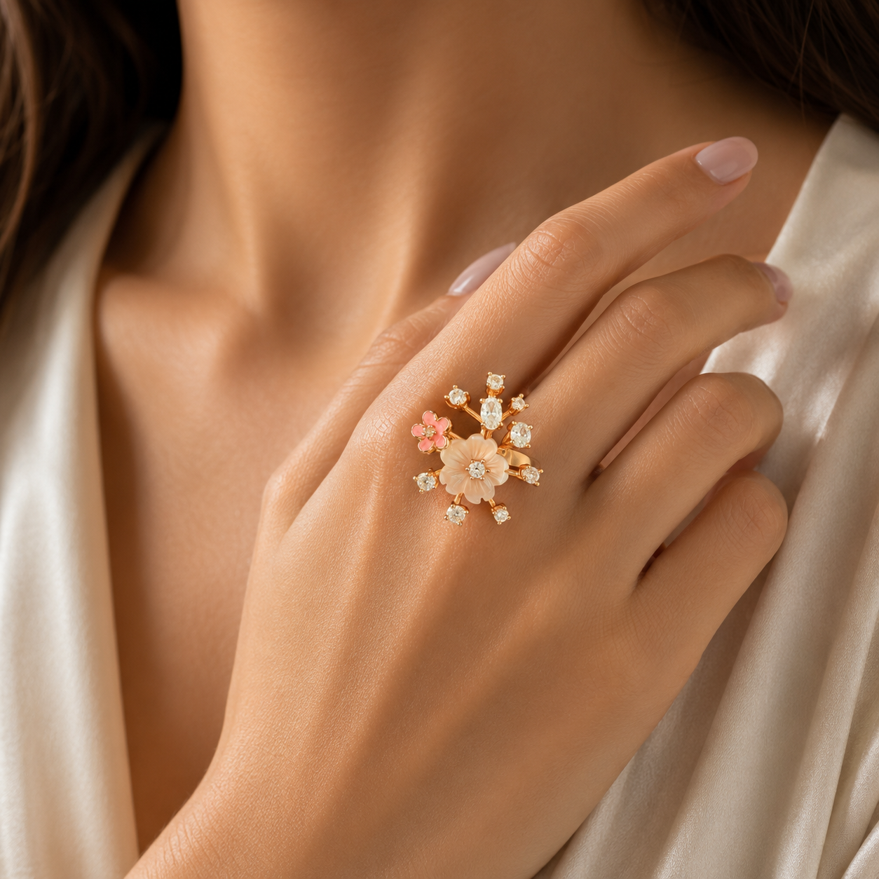 Rosé Blossom Radiance Ring - Size 8