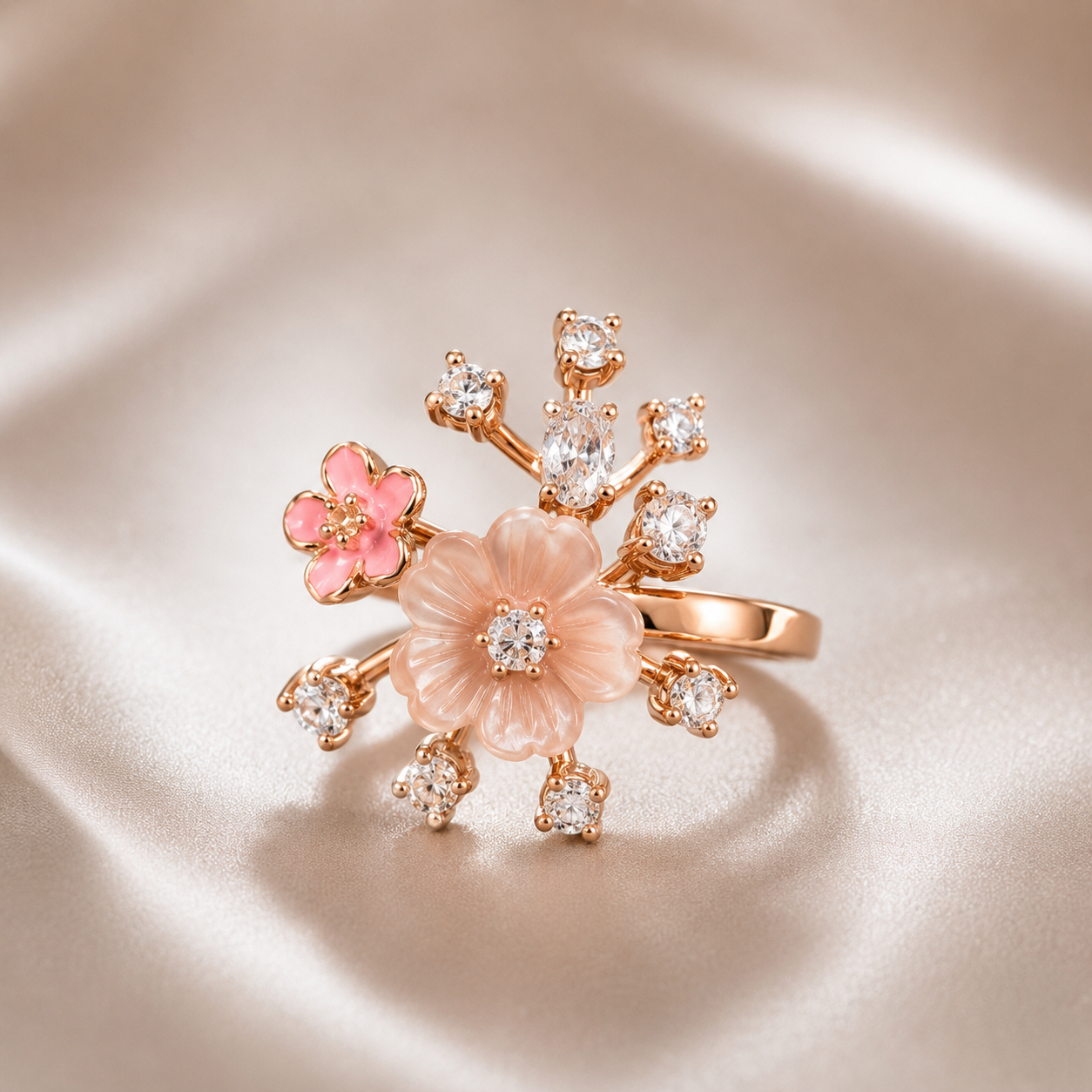 Rosé Blossom Radiance Ring - Size 8