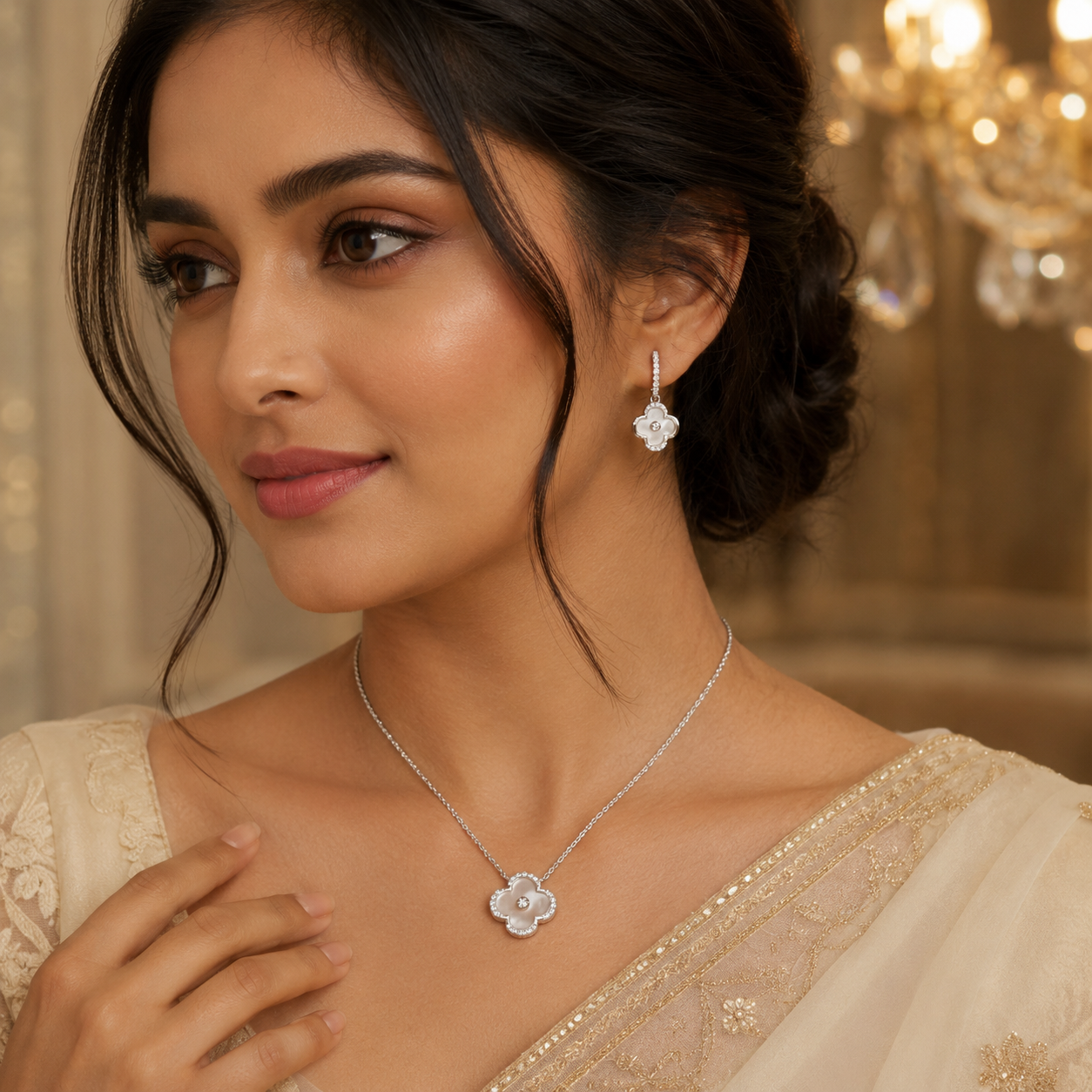 Celeste Clover Pendant & Earrings Set