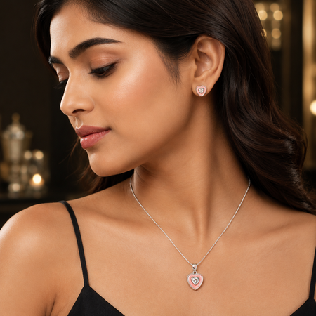 Blush Heart Pendant & Earrings Set