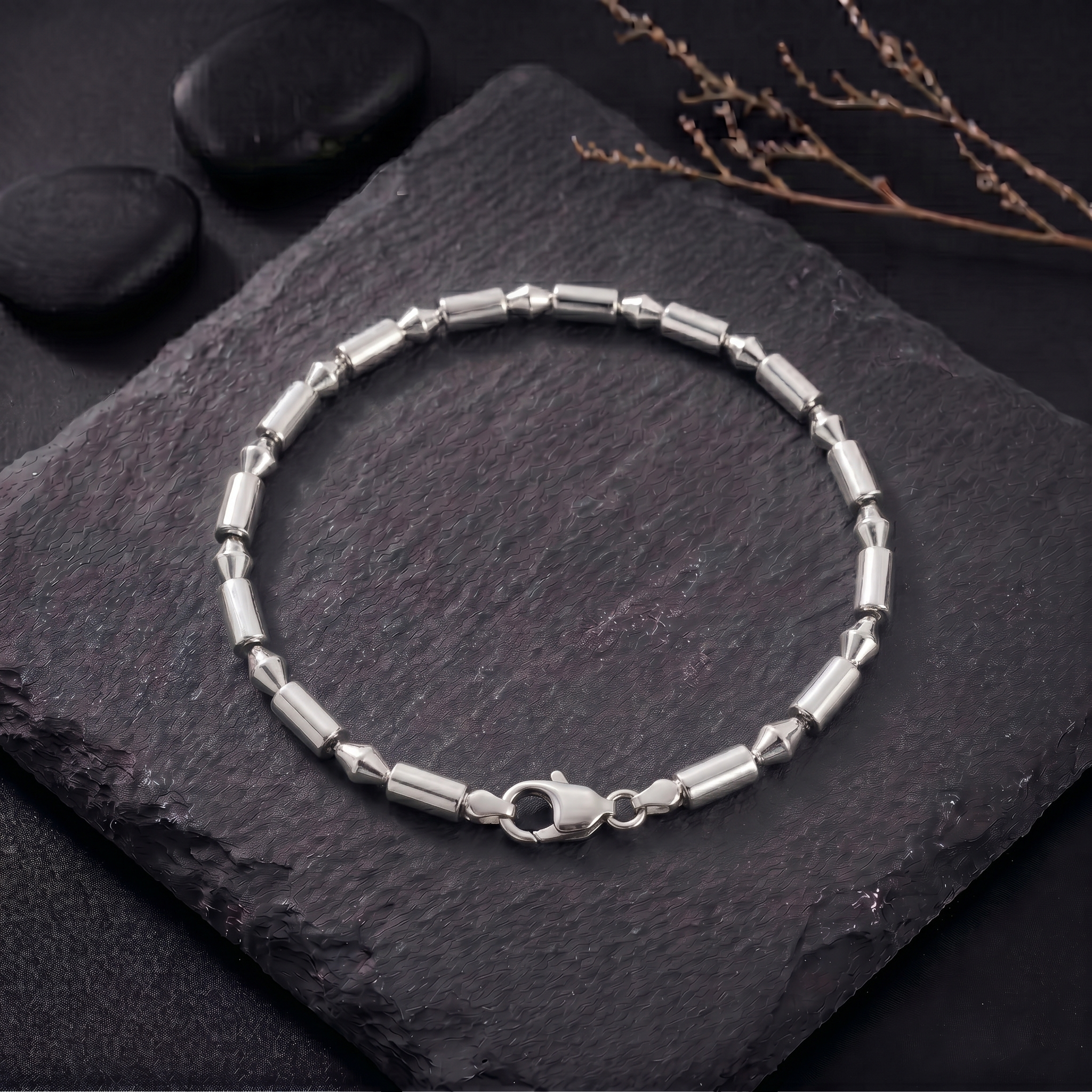 Silver Alpha Bead Bracelet