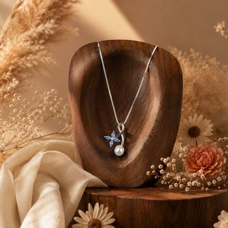 Azure Bloom Pearl Pendant with Chain