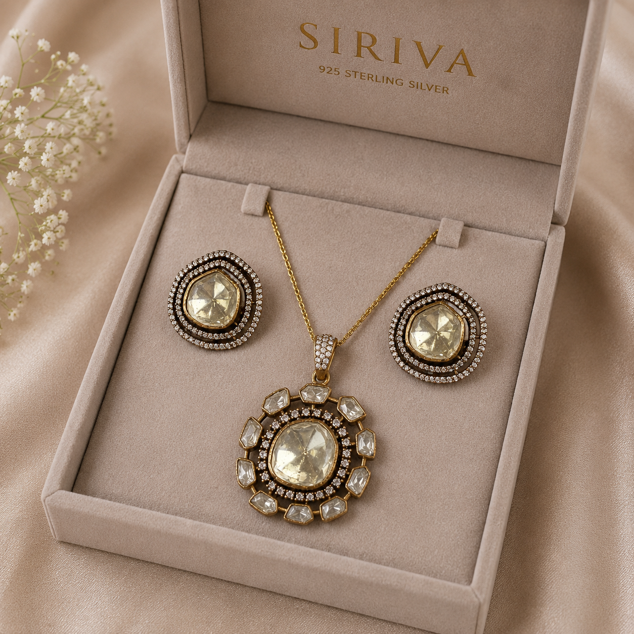 Maharani Polki Pendant & Earrings Set
