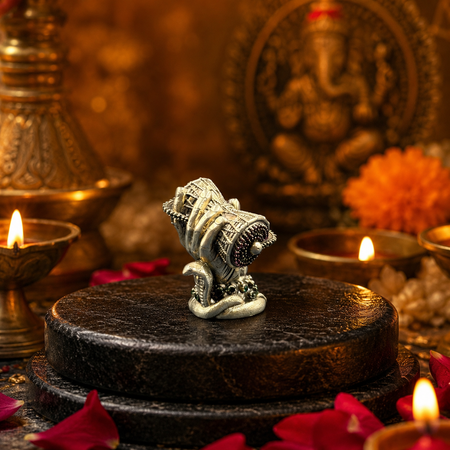 Pure Silver Shankara Shiv Divine Damru Idol