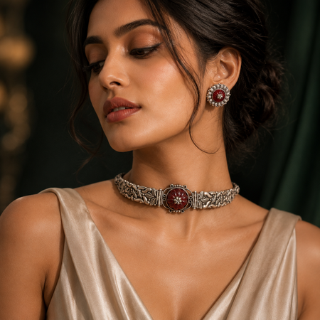Raktakamala Heritage Choker Set with Earrings