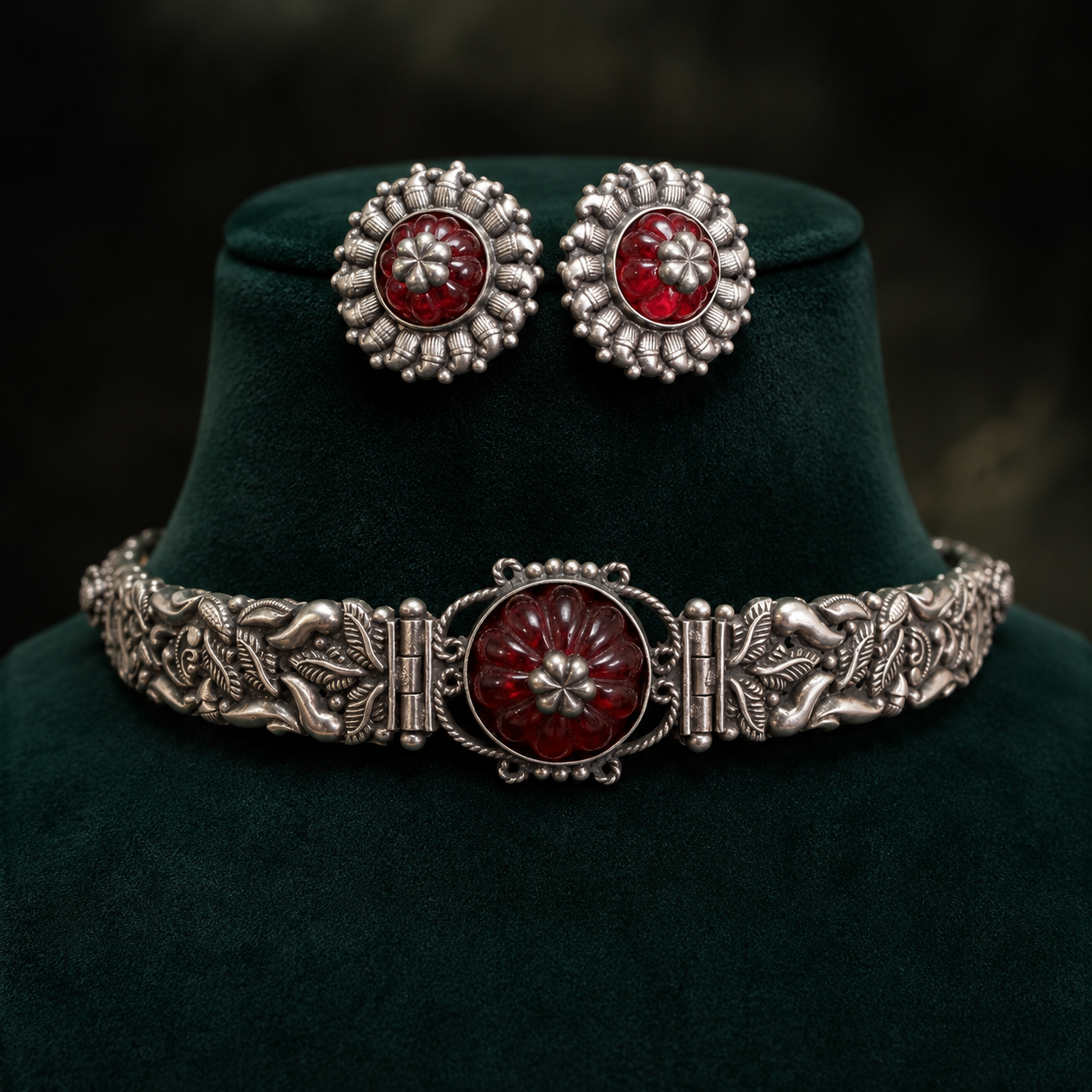 Raktakamala Heritage Choker Set with Earrings