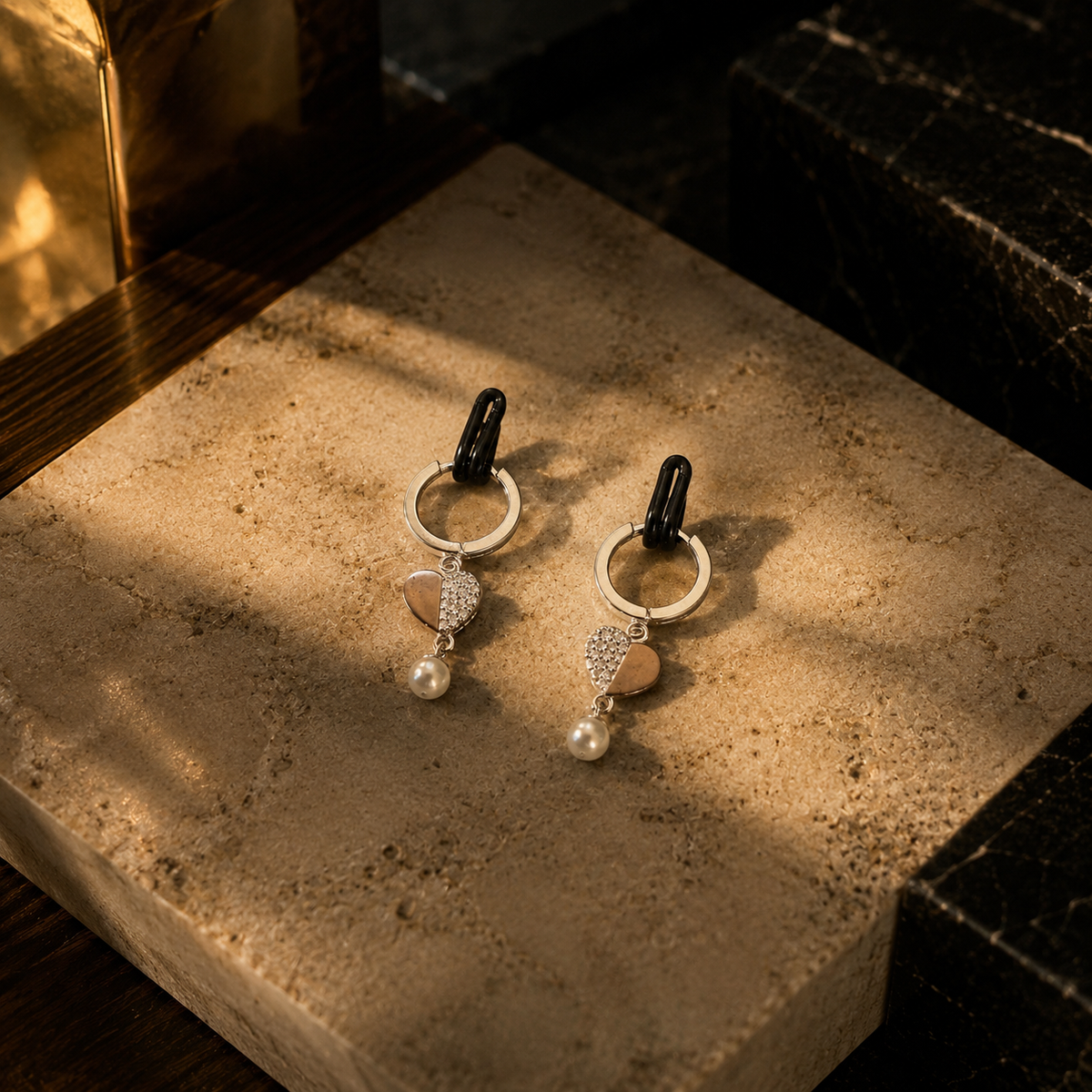 Amara Heart & Pearl Hoop Earrings