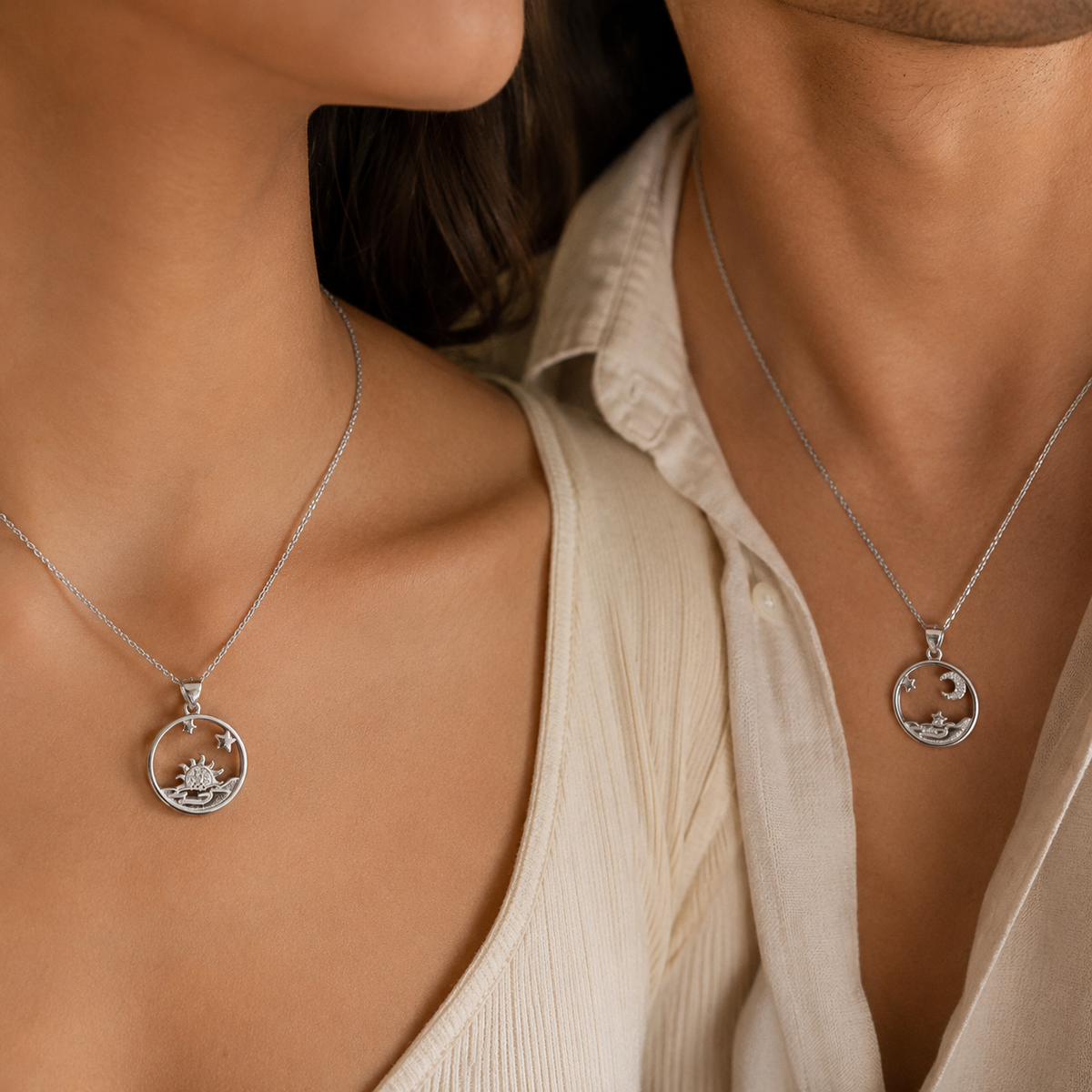 Celestial Sun & Moon Couple Pendants (Without Chain)