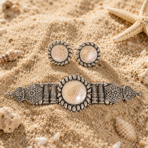Shvetambara MOP Choker Necklace & Earrings Set