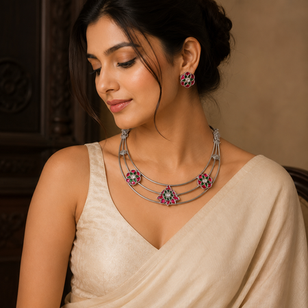 Pushpanjali Floral Choker Necklace & Earrings Set