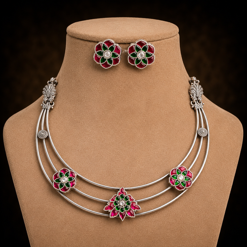Pushpanjali Floral Choker Necklace & Earrings Set