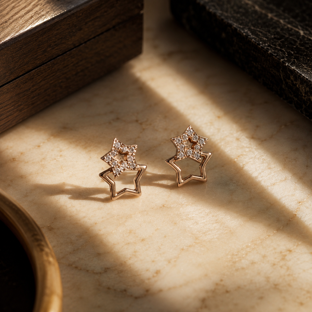 Rose Gold Starlit Duo Stud Earrings