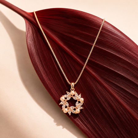 Rose Gold Pearl Wreath Pendant with Chain