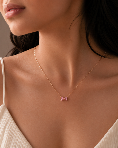 Rosé Bow Pendant with Chain
