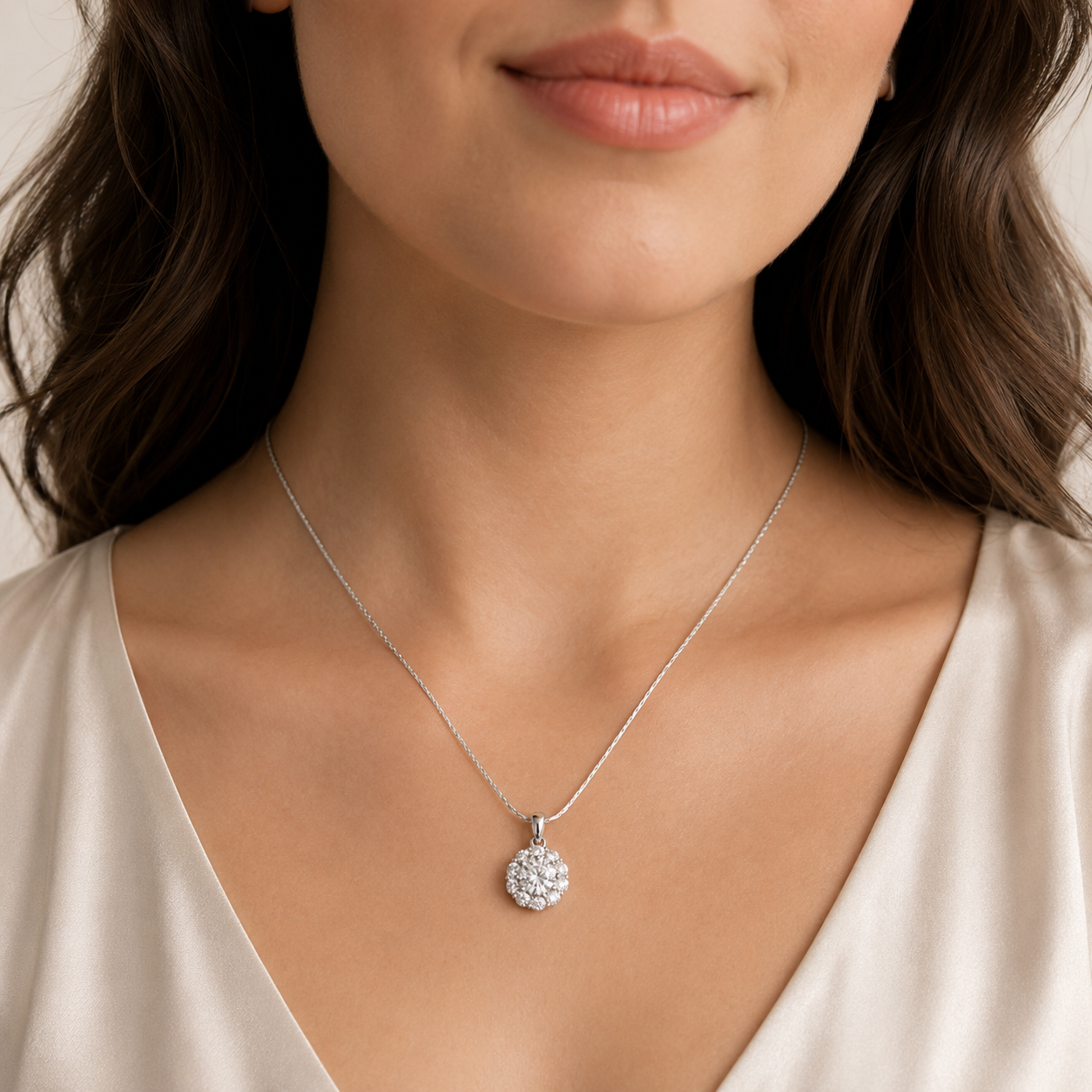 Diamond Mist Cluster Pendant with Chain