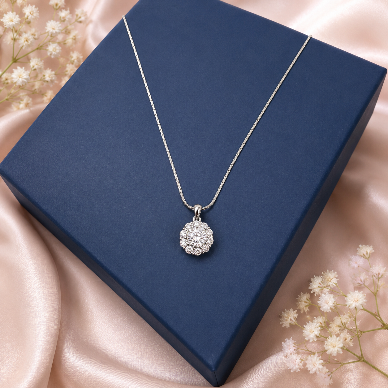 Diamond Mist Cluster Pendant with Chain