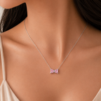 Silver Rosé Bow Pendant with Chain