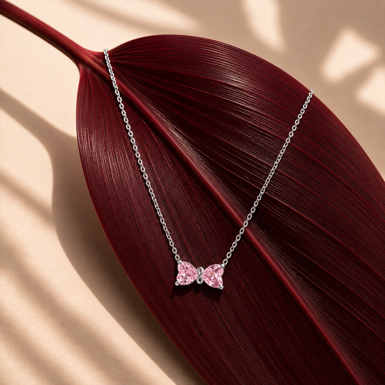 Silver Rosé Bow Pendant with Chain