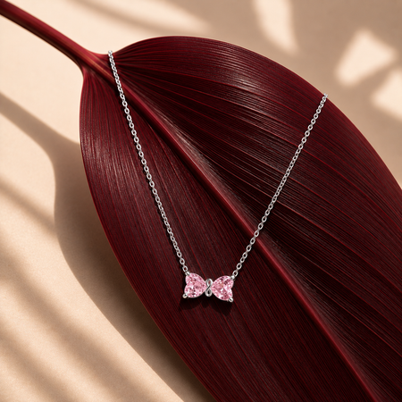 Silver Rosé Bow Pendant with Chain