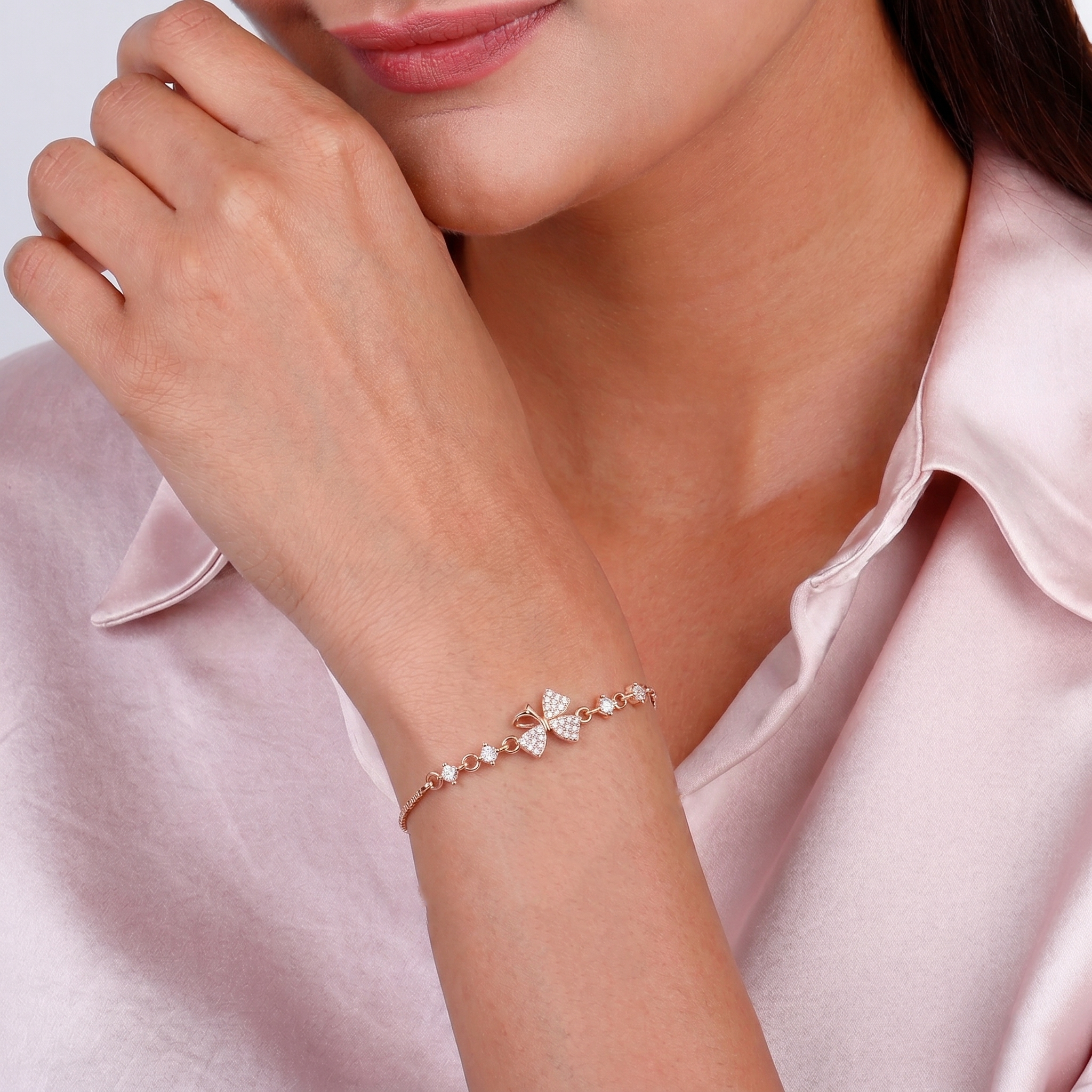 Silver Butterfly Rose Bracelet